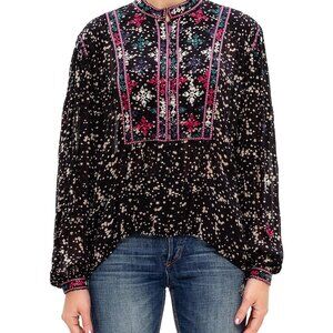 Isabel Marant Blouse Sz 36 S Black Embroidered Boho Tunic Holiday Snowflakes